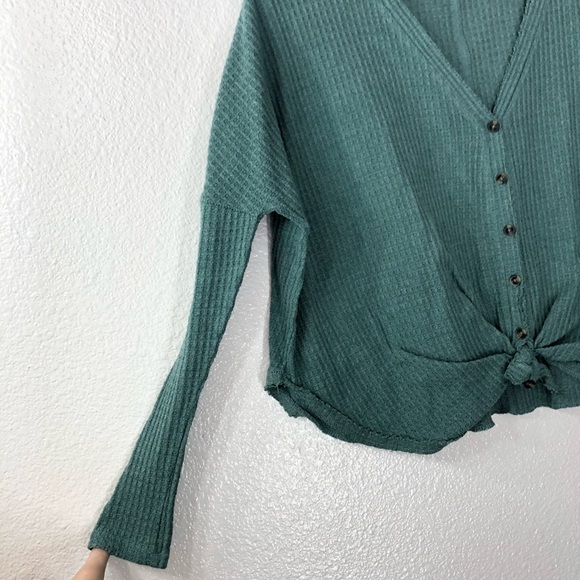 Out From Under Teal Tie Front Shirt - Picture 3 of 6